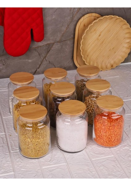 Zone - 9'lu Cam Saklama Kabı 800ML Vakumlu Bambu Kapaklı