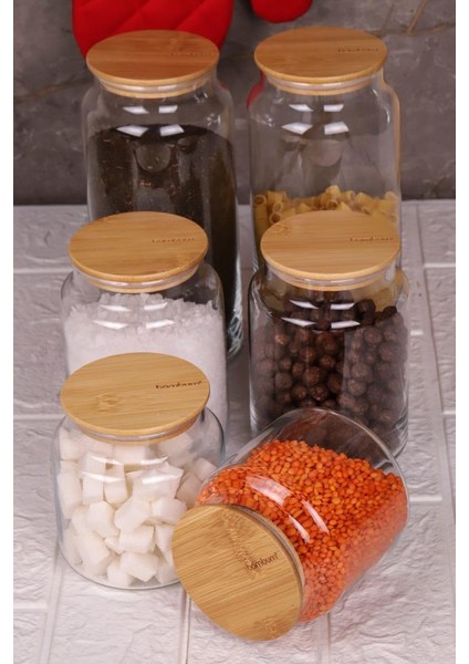 Zone - 6'lı Cam Saklama Kabı 600 ML-800 ML-1300 ML Vakumlu Bambu Kapaklı modelleri
