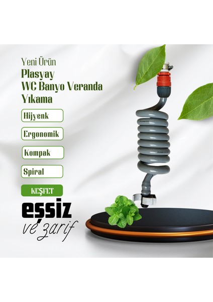 Spiral Wc Taharet Hortumu Kelepçe Rekorlu ve Duvara Sabitlemeli 120 Cm Gri
