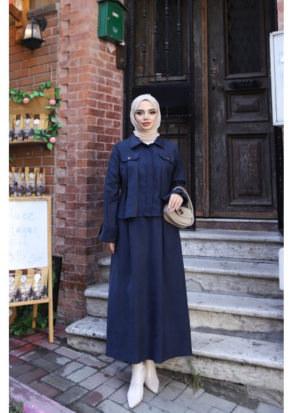 Cepli Detaylı Süet Etekli Takım