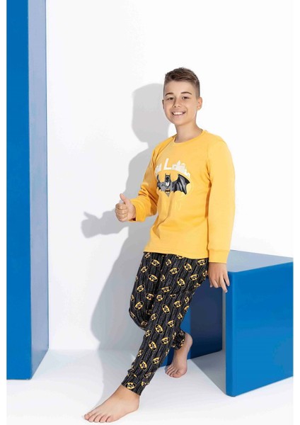 Tarık 5-9 Yaş Erkek Çocuk Batman Baskılı Interlok Pijama Takımı 4126270 - Sarı
