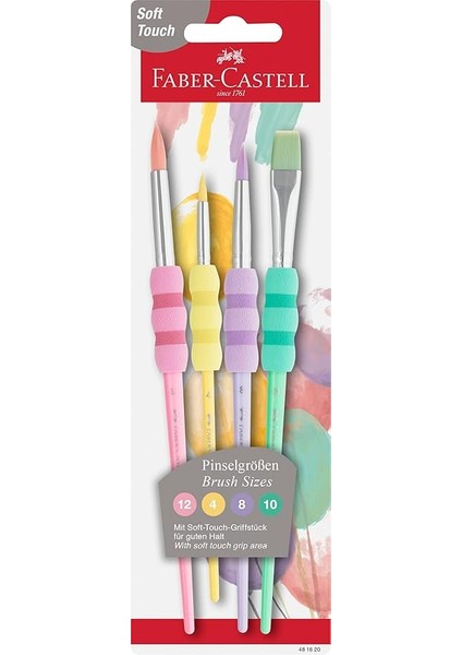 Yumuşak Dokulu Fırça Pastel Seti, 4’lü, Kaymaz Tutma Yeri, Ergonomik Kavrama, Ince ve Kalın Uçlu Boyama Fırçaları