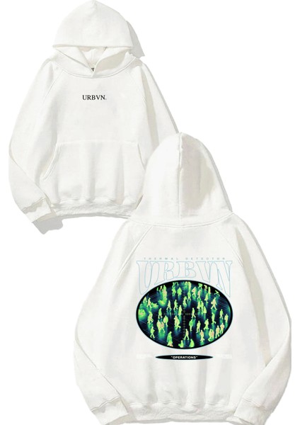 Thermal Tasarım Baskılı Oversize Beyaz Kapüşonlu Sweatshirt