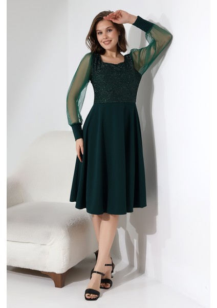 Simli Yuvarlak Yaka Elbise F119 fiyatları