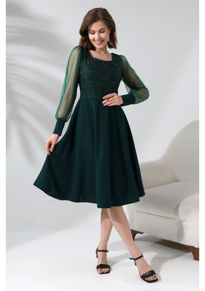 Simli Yuvarlak Yaka Elbise F119 modelleri