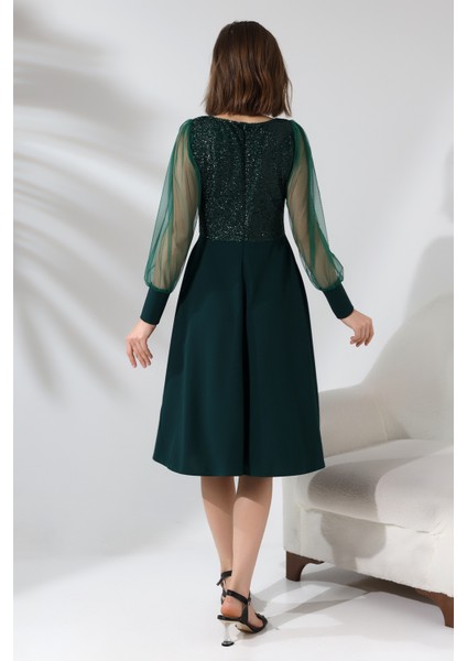 Simli Yuvarlak Yaka Elbise F119 fırsatları