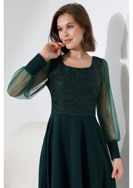 Simli Yuvarlak Yaka Elbise F119 indirimleri