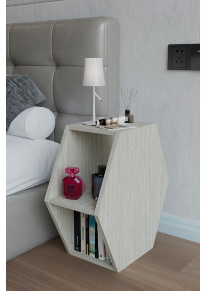 Altıgen Komodin, Modern Yatak Odası Başucu Sehpası, Dekoratif Kitaplık,raflı Komodin