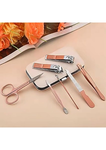 Parça Profesyonel Manikür Pedikür Seti, Tırnak Makası, Kaş Makası, Cımbız, Rose Gold No:2-3 modelleri