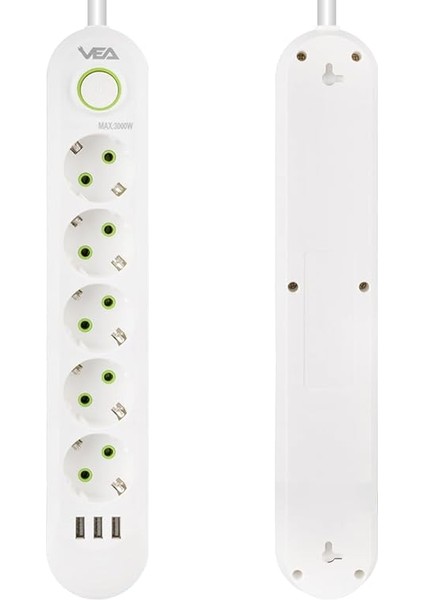 Korumalı Priz, 5'li Çoklu Priz, 3 Usb, 1.5 mt Kablo, Anahtarlı Grup Priz, USB Li Priz, Isıya Dayanıklı, 3000 Watt Gücünde fiyatları