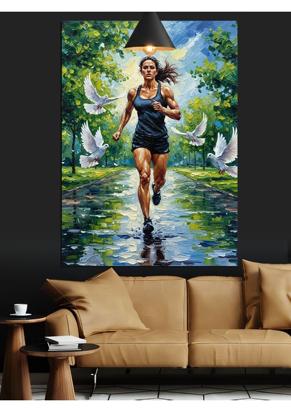 Yağmurda Koşan Atletik Genç Kadın Dekoratif Kanvas - Mdf Ahşap Tablo modelleri