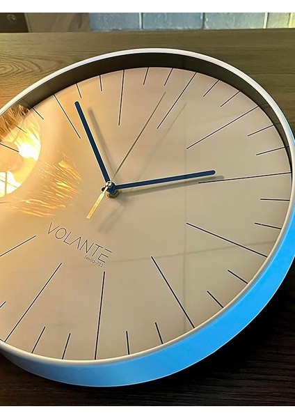 Modern Duvar Saatleri Noble Serisi 35 cm Ø Gerçek Cam Ev/ofis/mutfak/sınıf/okul Sessiz & Akar (Beyaz-Mavi) fiyatları