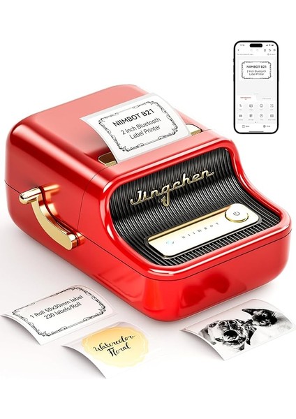 B21 Etiket Makinesi Mürekkepsiz Bluetooth Etiket Yazıcısı, Küçük Işletmeler Için 2 Inç Taşınabilir Termal Yazıcı, Adres, Logo, Giyim, Posta, Mumlar, Takı, Hediye Için Etiket Yazıcısı, Kırmızı