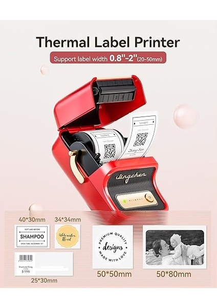 B21 Etiket Makinesi Mürekkepsiz Bluetooth Etiket Yazıcısı, Küçük Işletmeler Için 2 Inç Taşınabilir Termal Yazıcı, Adres, Logo, Giyim, Posta, Mumlar, Takı, Hediye Için Etiket Yazıcısı, Kırmızı fiyatları