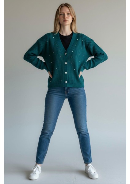 Şardonlu Pamuklu Boncuklu Hırka