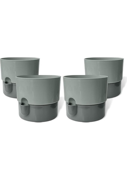 4 Adet Dora Saksı Dekoratif Tabaklı Çiçek Kaktüs Saksısı Parlak Plastik Saksı (Gri, 2 Litre)