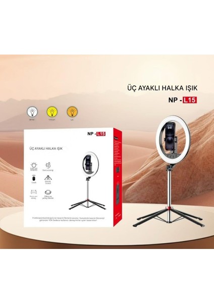 10 Inç Işıklı, Bluetooth Kumandalı, Selfie Çubuğu Taşınabilir 210 cm Tripod Selfie Işığı