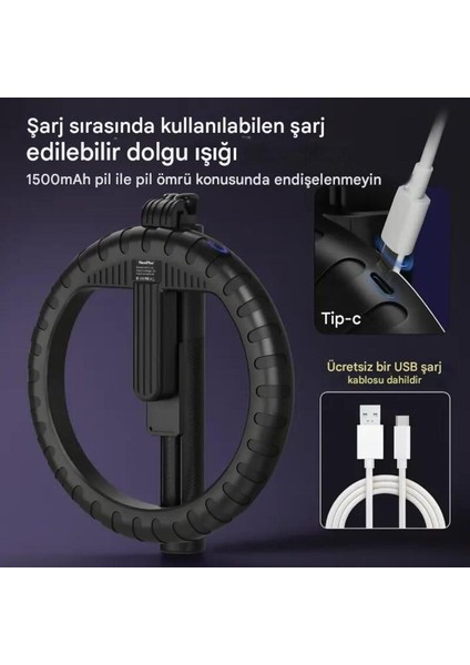 10 Inç Işıklı, Bluetooth Kumandalı, Selfie Çubuğu Taşınabilir 210 cm Tripod Selfie Işığı fiyatları