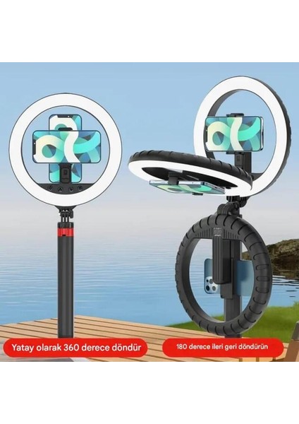 10 Inç Işıklı, Bluetooth Kumandalı, Selfie Çubuğu Taşınabilir 210 cm Tripod Selfie Işığı indirimleri