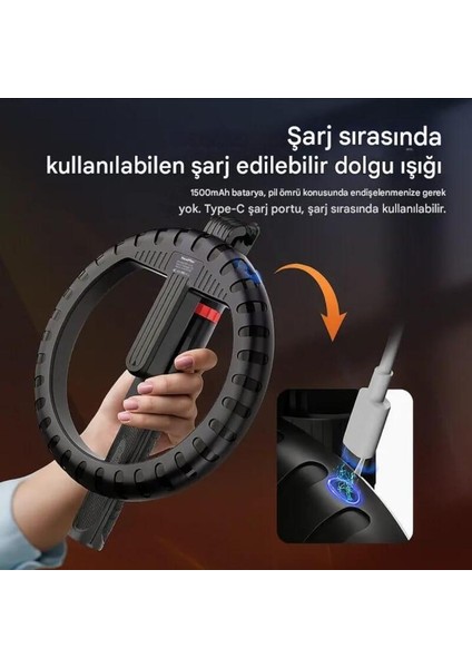 10 Inç Işıklı, Bluetooth Kumandalı, Selfie Çubuğu Taşınabilir 210 cm Tripod Selfie Işığı