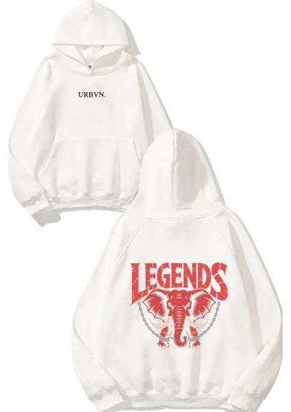 Legends Tasarım Baskılı Oversize Beyaz Kapüşonlu Sweatshirt
