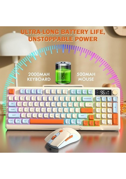 T96 2.4g Bt5.0 Çift Bağlantılı Tft LED Ekranlı Reinbow Gaming Oyuncu Klavye Mouse Set