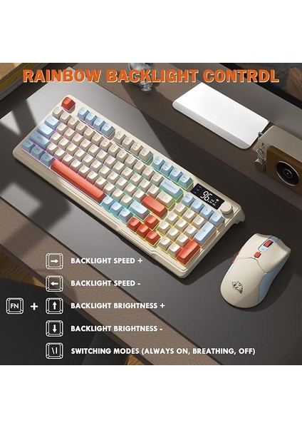 T96 2.4g Bt5.0 Çift Bağlantılı Tft LED Ekranlı Reinbow Gaming Oyuncu Klavye Mouse Set fiyatları