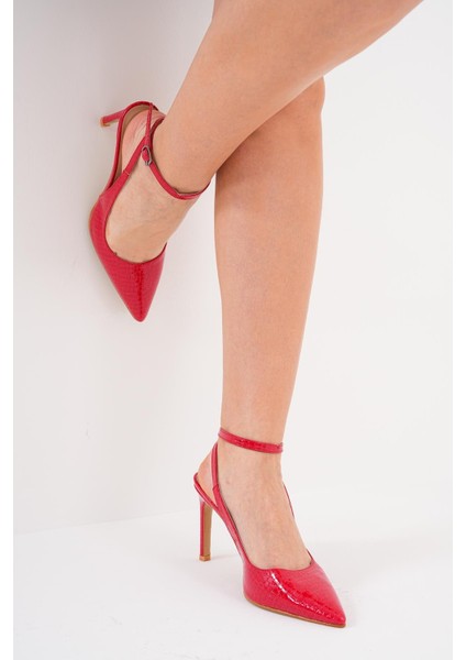 Kırmızı 8,5 cm Ince Topuklu Stiletto Ayakkabı