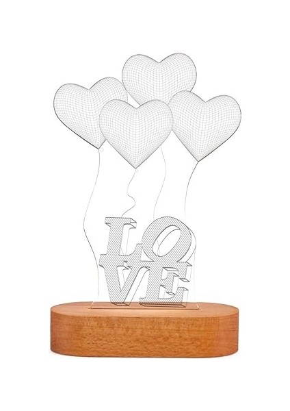 Yazılı Kalpli 3D LED Lamba USB Bağlantılı Sarı Işık fırsatları