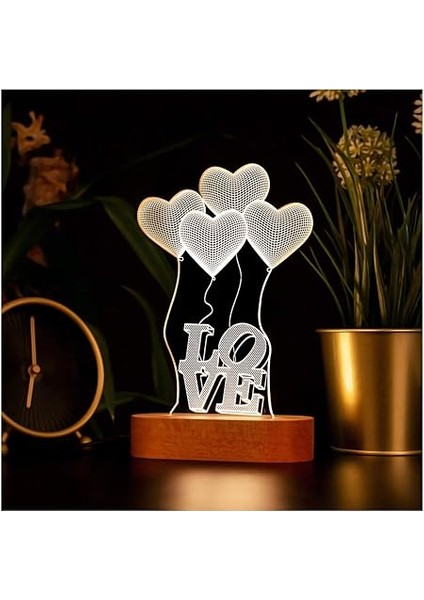 Yazılı Kalpli 3D LED Lamba USB Bağlantılı Sarı Işık indirimleri