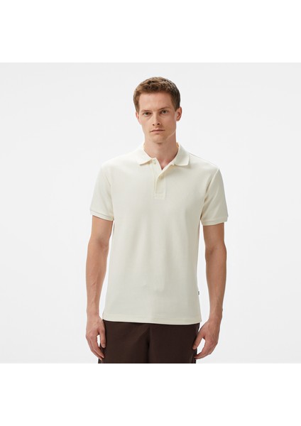 Erkek Ekru Slim Fit Polo Yaka T-Shirt