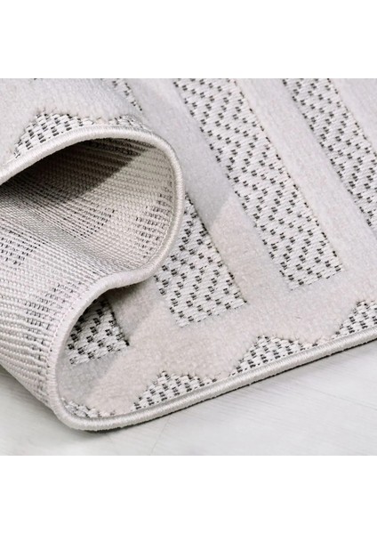 Espino Çizgili Beyaz Polyester Pamuk Tabanlı Makine Halısı fırsatları