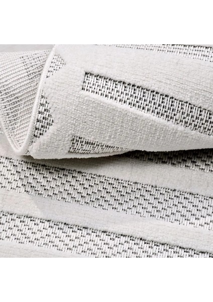 Espino Çizgili Beyaz Polyester Pamuk Tabanlı Makine Halısı indirimleri