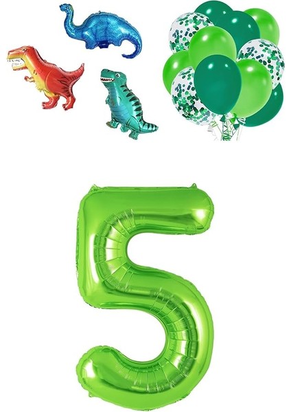 Gitti Dinazor Set; Rakam Folyo, 3 Adet Mini Dinazor ve 10 Lu Balon (5)