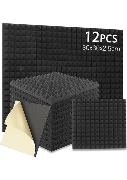 12 Adet Kendinden Yapışkanlı Akustik Köpük, Kendinden Yapışkanlı, Kabarcıklı Köpük, Ses Yalıtımı, Ses Yalıtımı, Kendinden Yapışkanlı, Akustik Köpük Mat, 30 x 30 x 2,5 cm