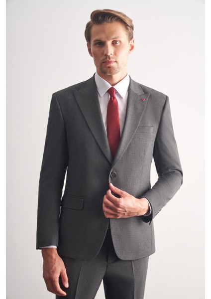 Antrasit Kırlangıç Yaka Tam Astar 6 Drop Slim Fit Takım Elbise 1001255162