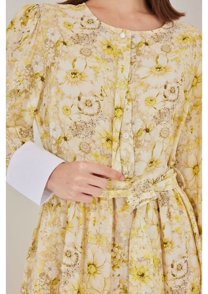 Kadın Bdart Viskon Karışımlı Düğmeli Desenli Maxi Elbise Kehribar Sarısı indirimleri
