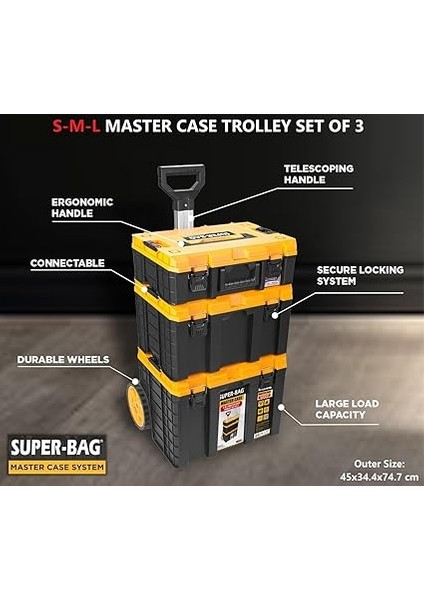 S-M-L Master Case 3'lü Set Tekerlekli Alet Taşıma Çantası, fiyatları