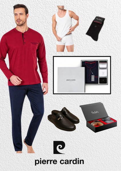 Kutulu Çeyizlik Penye Pijama Takımı & Atlet - Boxer & Çorap & Deri Terlik Set & Kemer Cüzdan Seti