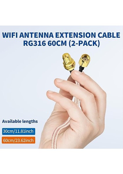 Rp-Sma Fişi, Rp-Sma Soket Kablosu, 60 cm RG316 Wifi Anten Uzatma Koaksiyel Kablo (2 Adet) Kablosuz Mini Pcı Express Pcıe Ağ Kartları Için Wifi Adaptörü Wifi Router Ağ Geçidi fırsatları