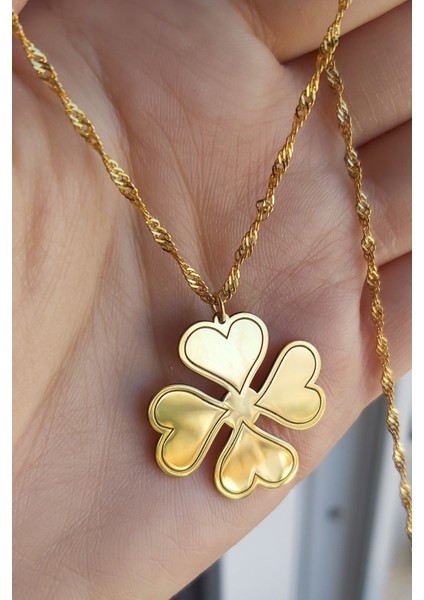 925 Ayar Gümüş 24 Ayar Altın Kaplama 4 Yapraklı Yonca Kolye