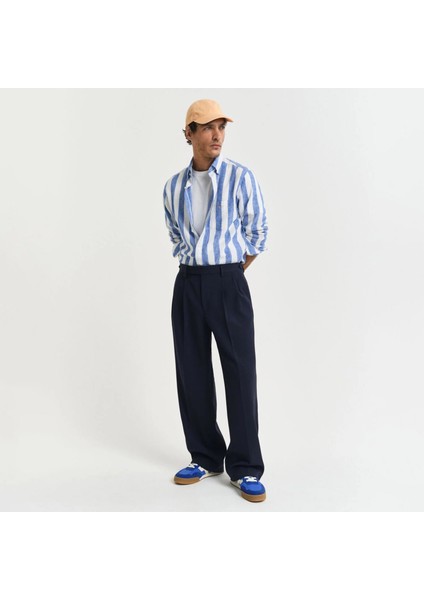 Erkek Mavi Regular Fit Düğmeli Yaka Çizgili Gömlek fiyatları