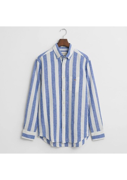 Erkek Mavi Regular Fit Düğmeli Yaka Çizgili Gömlek indirimleri