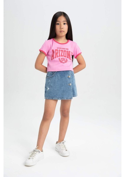 Kız Çocuk Bisiklet Yaka Baskılı Kısa Kollu Tişört C2225A824SM fiyatları