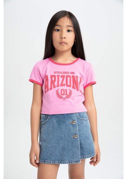 Kız Çocuk Bisiklet Yaka Baskılı Kısa Kollu Tişört C2225A824SM modelleri