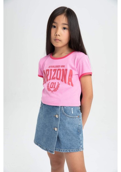 Kız Çocuk Bisiklet Yaka Baskılı Kısa Kollu Tişört C2225A824SM fırsatları