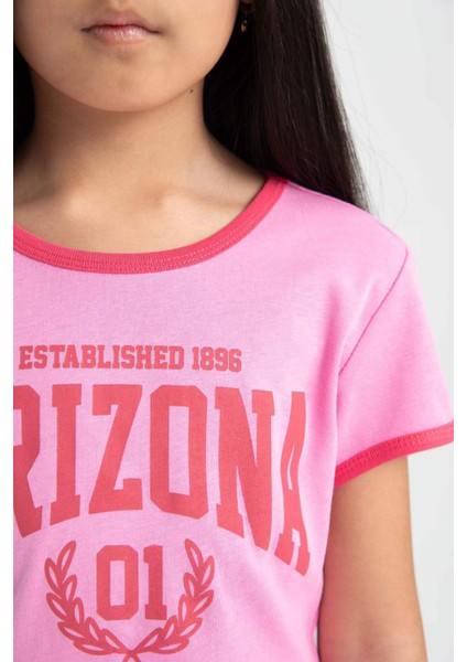 Kız Çocuk Bisiklet Yaka Baskılı Kısa Kollu Tişört C2225A824SM indirimleri