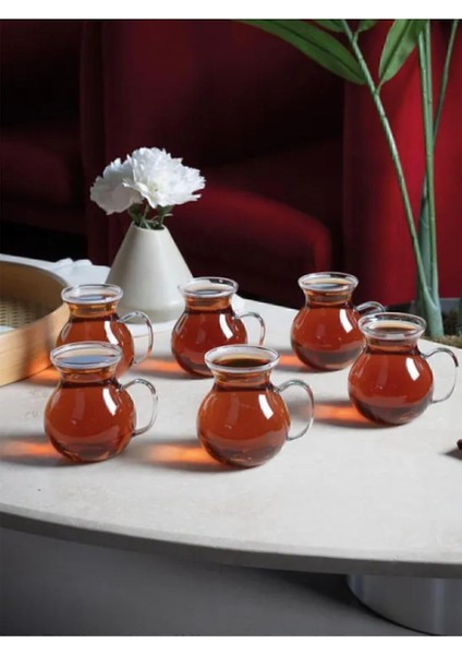 Life 6 Adet Ateşe Dayanıklı Kulplu Cam Keyifli Çay Bardağı Kupa Seti MIT1165