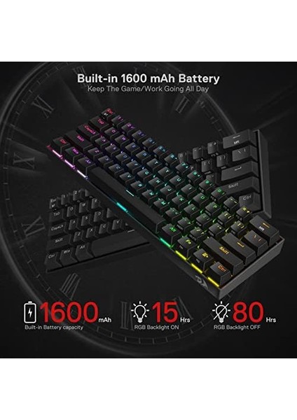 Redragon K530 Pro Draconic%60 Bt Türkçe Q Klavye/kablolu / 2,4 Ghz Kablosuz Mekanik, 61 Tuş, Hot-Swap Özellikli Rgb Oyun Klavyesi, Dokunsal Kahverengi Anahtarlı, Windows/mac/ Için modelleri