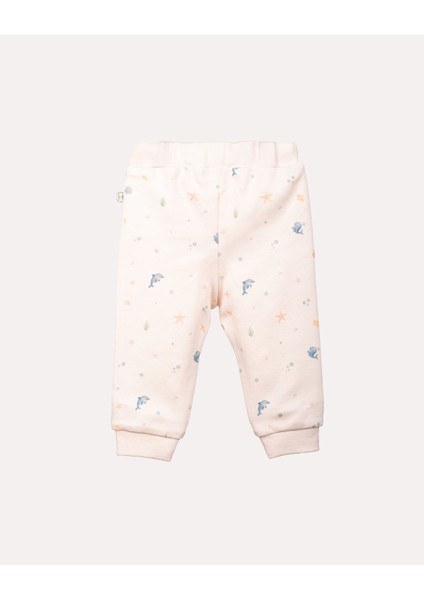 %100 Organik Pamuk Gots Sertifikalı Okyanus Desenli Bebek & Yenidoğan Pantolon - Ekru fiyatları